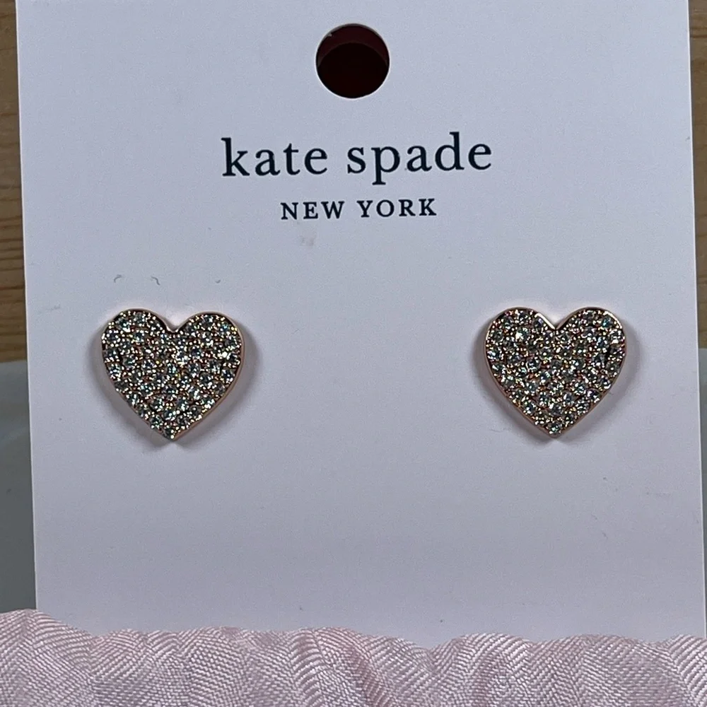 Kate Spade Cubic Zirconia Rose Gold Plated Heart Push Back Stud Earrings - Picture 7 of 7